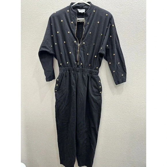 Bloomingdale's Pants - Vintage Womens Jumpsuit Size Small Pantsuit Cotton Black Studded Retro
